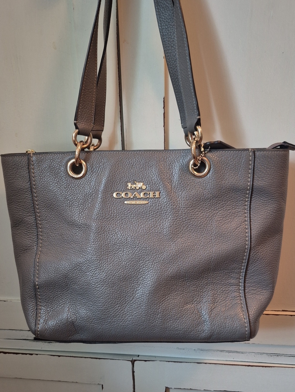 Coach Pebbled Leather Tote in Gray